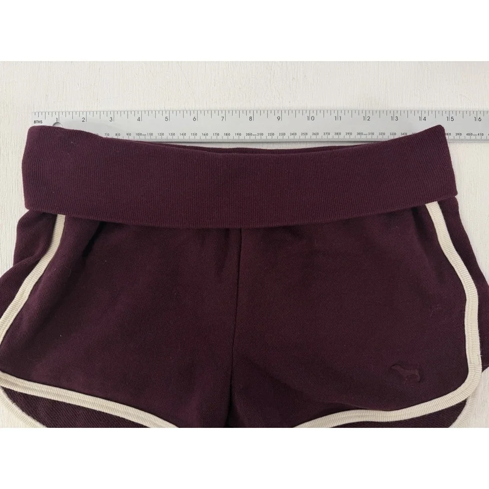 VICTORIA'S SECRET PINK Campus Terry Foldover Shorts Wild Rose White Logo M Y2K